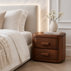 Rounded Wood Nightstand – Solid Wood Bedside Table for Bedroom Decor