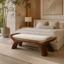 Sculptural Wood Bedroom Bench – Solid Wood End of Bed Bench with Cushion for Bedroom Decor