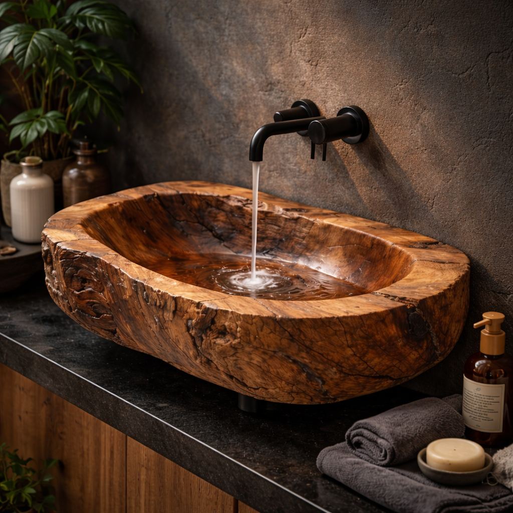 Petrified Wood Vessel Sink – Natural Fossil Wood Bathroom Vanity Bowl