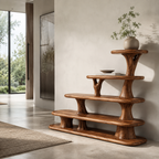 Sculptural Tiered Wood Display Shelf