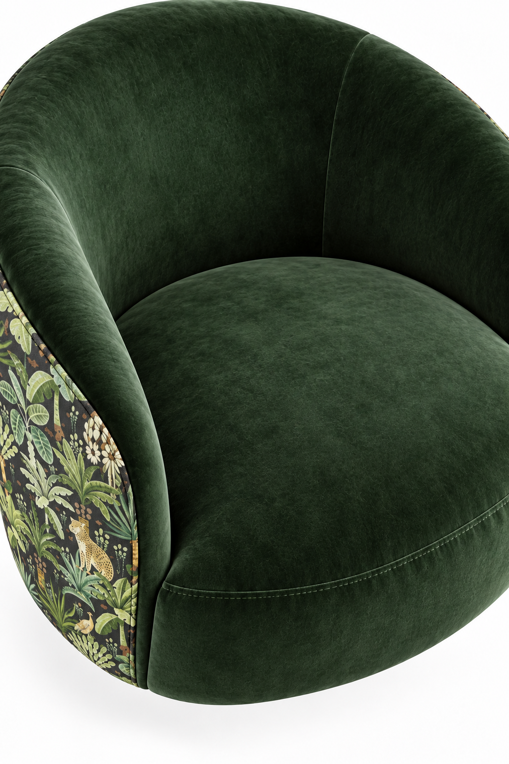 Botanical Velvet Barrel Accent Chair with Wood Legs