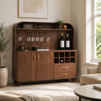 Wood Bar Cabinet – Solid Wood Wine Storage Cabinet for Living Room Decor