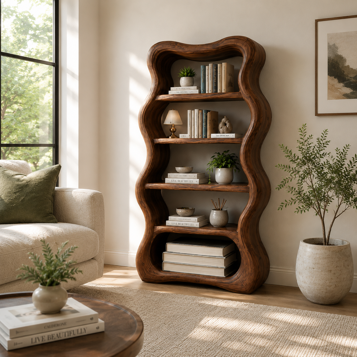 Wavy Frame Wood Bookshelf
