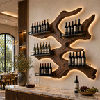 Map Shaped Wine Rack – Solid Wood Wall Bottle Holder for Home Bar Decor