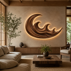 Wave Wood Wall Art – Solid Wood Backlit Wall Decor for Bedroom Decor