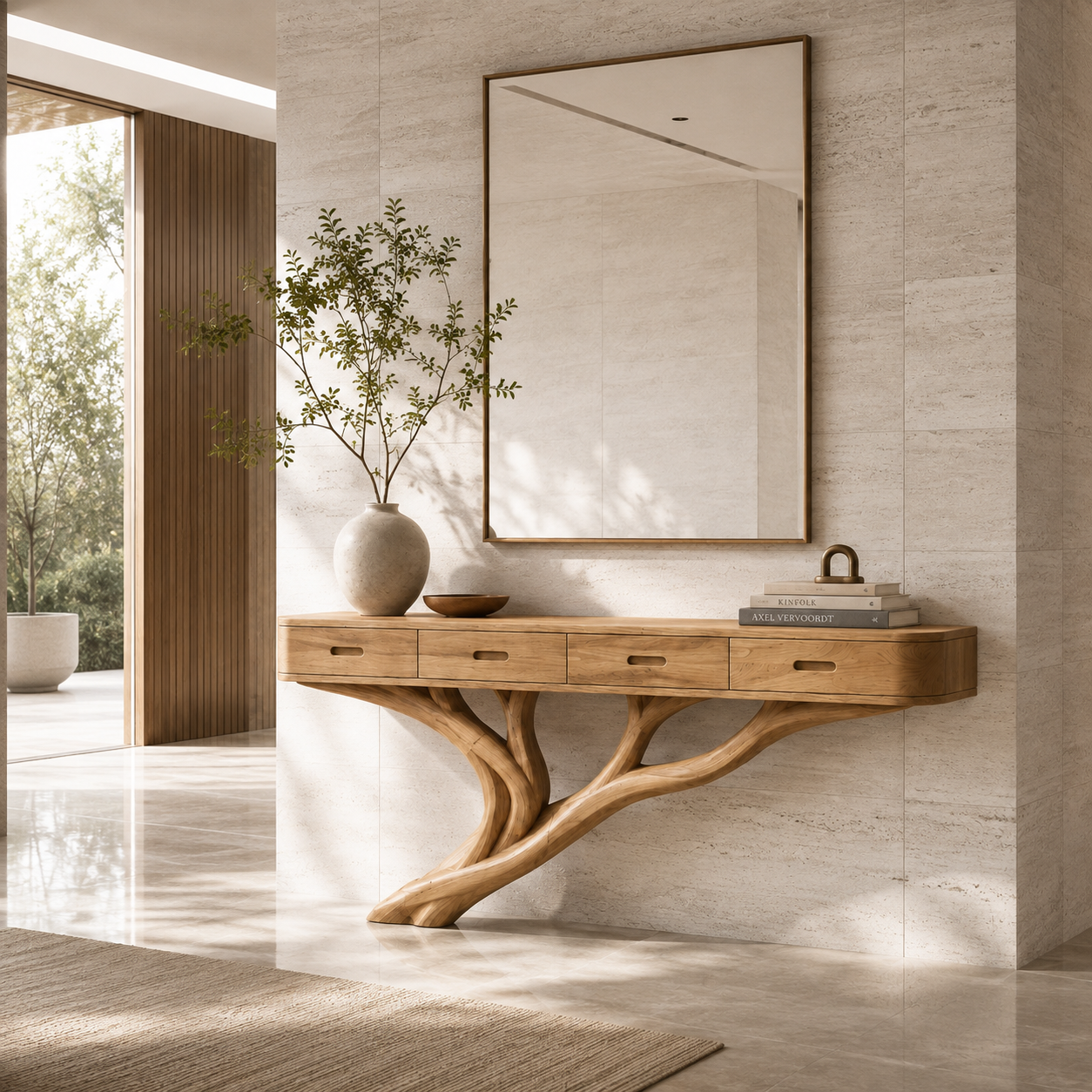 Sculptural Branch Wood Console Table
