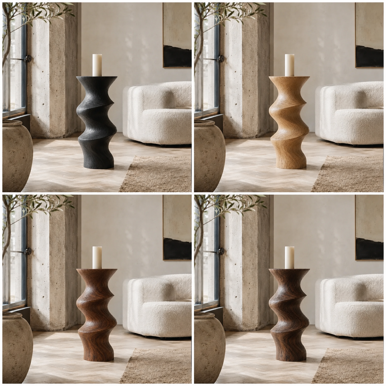 Twisted Wood Candle Holder – Solid Wood Sculptural Candle Stand for Living Room Decor