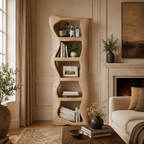 Sculptural Bookcase – Solid Wood Display Shelf for Living Room