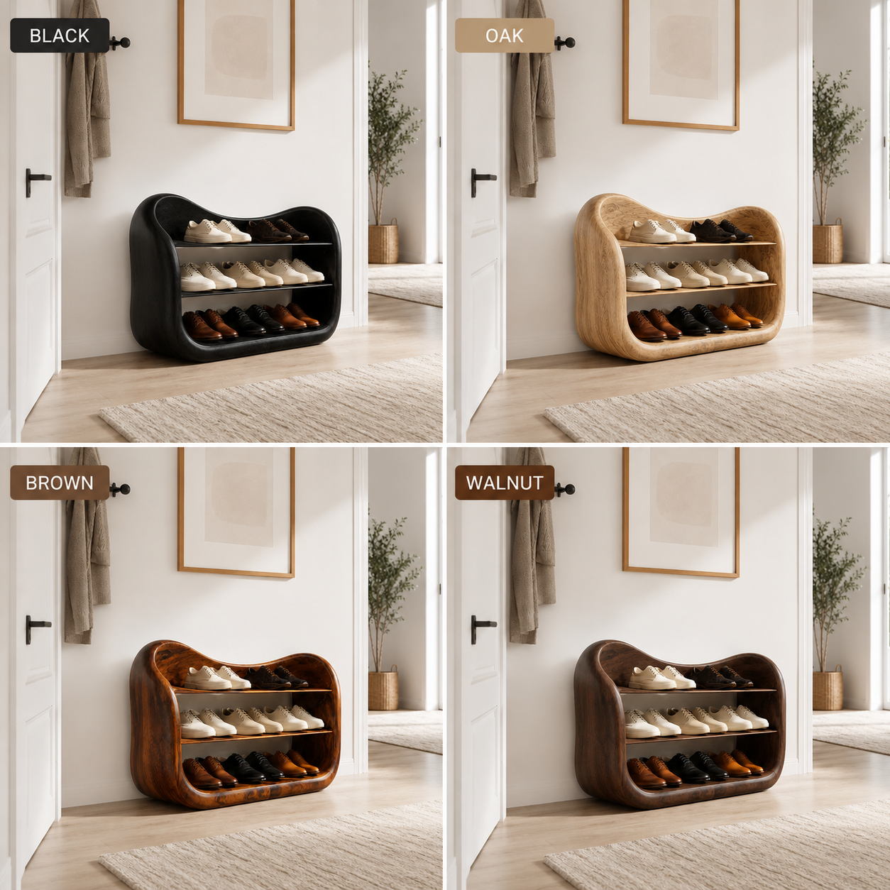 Curved Wood Shoe Rack – Solid Wood Entryway Shoe Storage Shelf for Home Decor