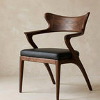 Sculptural Dining Chair – Solid Wood Accent Chair with Cushioned Seat
