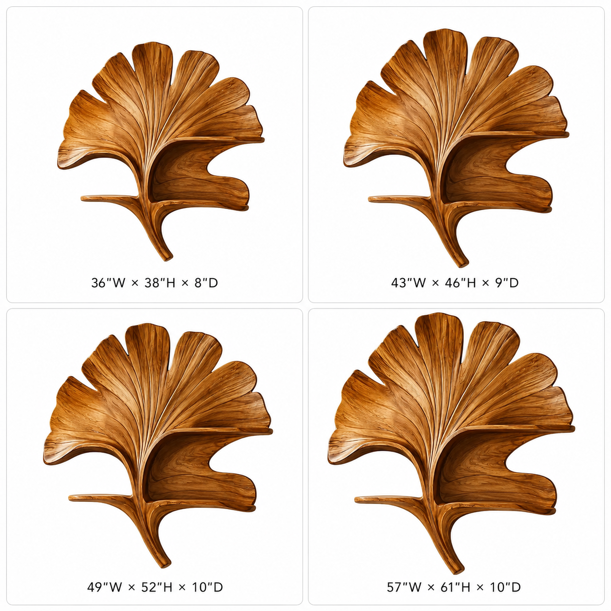 Ginkgo Leaf Wood Wall Art – Solid Wood Floating Shelf for Living Room Decor