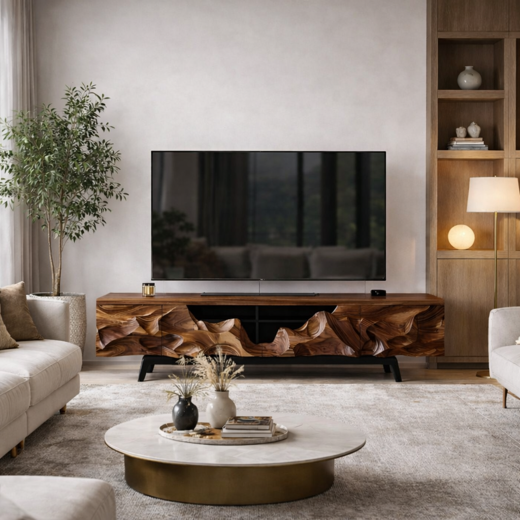 Live Edge TV Stand – Solid Wood Media Console for Living Room Decor