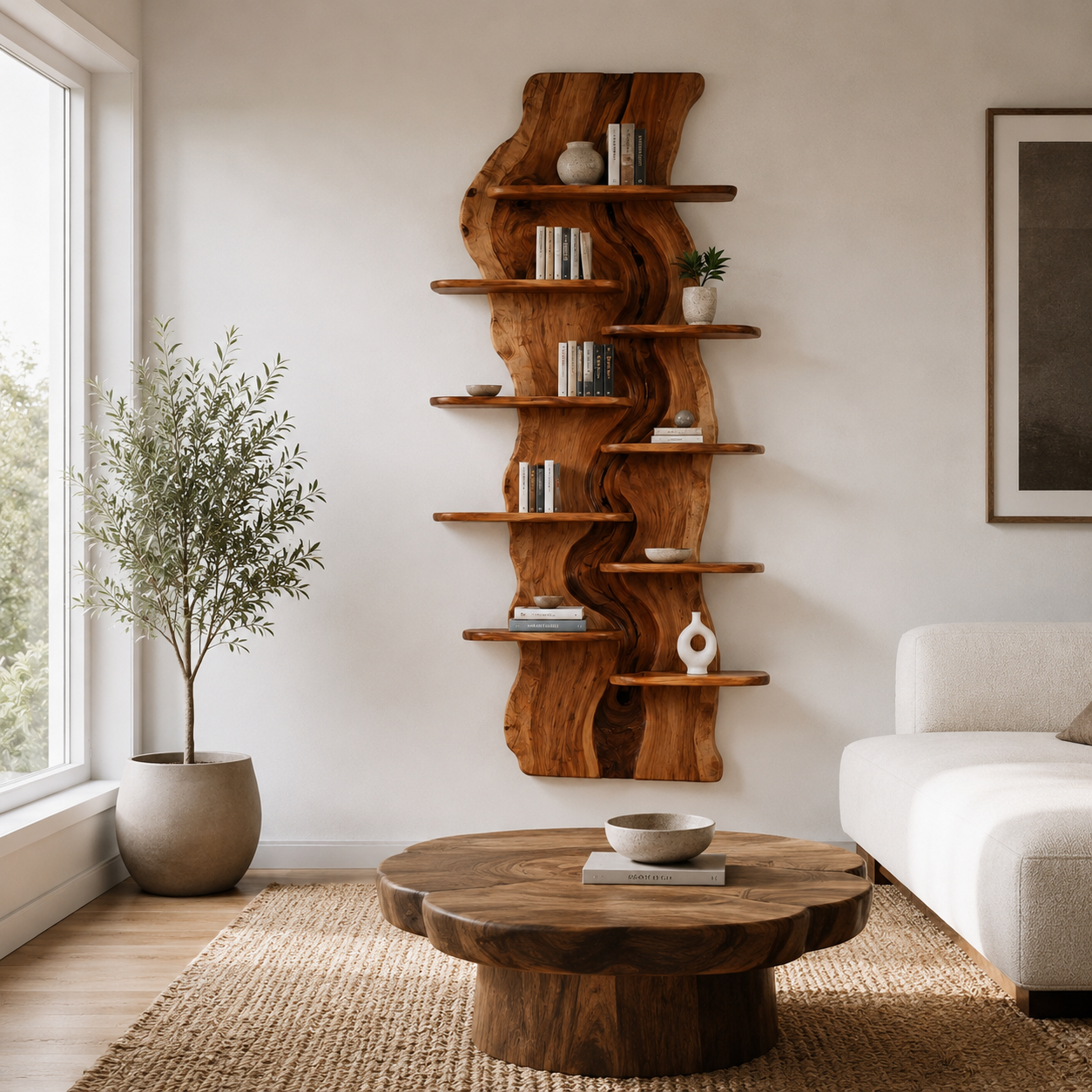Live Edge Sculptural Wall Bookshelf