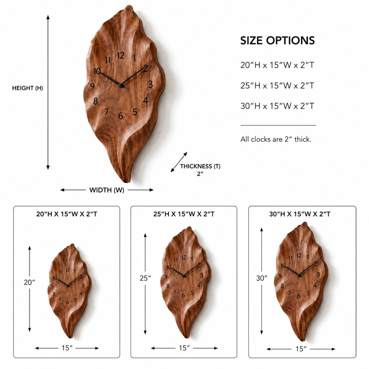 Leaf Wood Wall Clock – Solid Wood Decorative Clock for Dining Room Decor