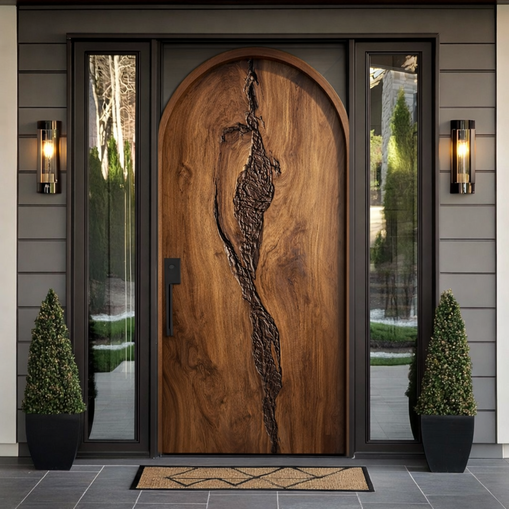 Solid Wood Entry Door – Handcrafted Natural Wooden Door Design
