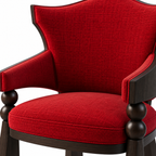 High-Back Red Upholstered Wood Armchair