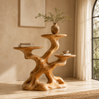 Sculptural Wooden Plant Stand – Solid Wood Display Table for Living Room and Modern Home Decor