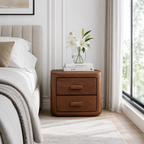 Rounded Wood Nightstand – Solid Wood Bedside Table for Bedroom Decor