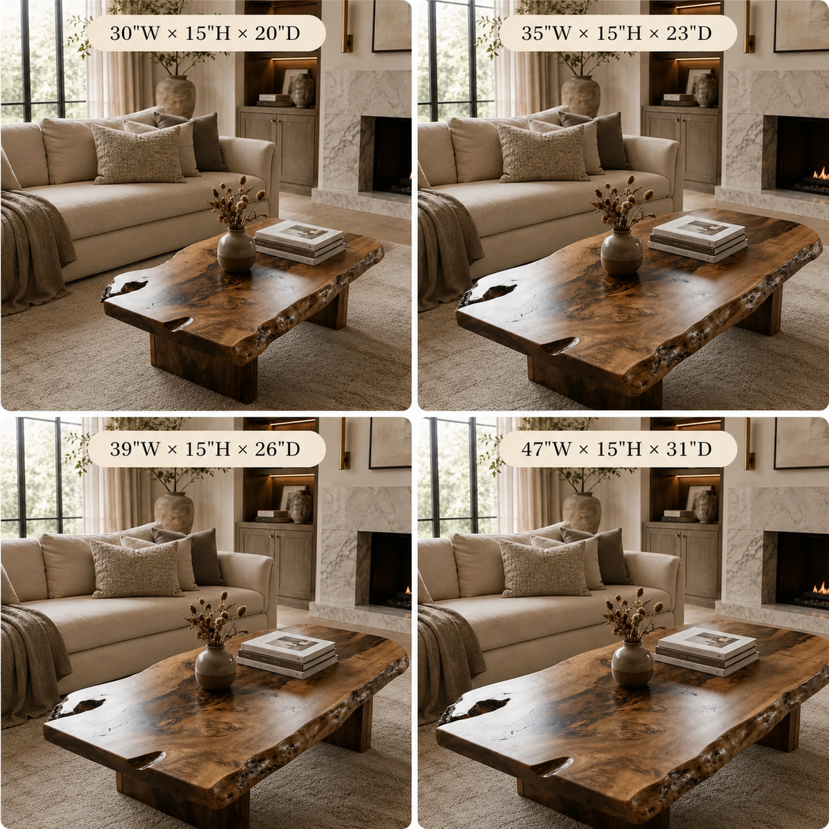 Live Edge Coffee Table – Solid Wood Rustic Table for Living Room