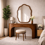 *Vanity Table – Modern Wooden Table with Sculptural Mirror for Bedroom