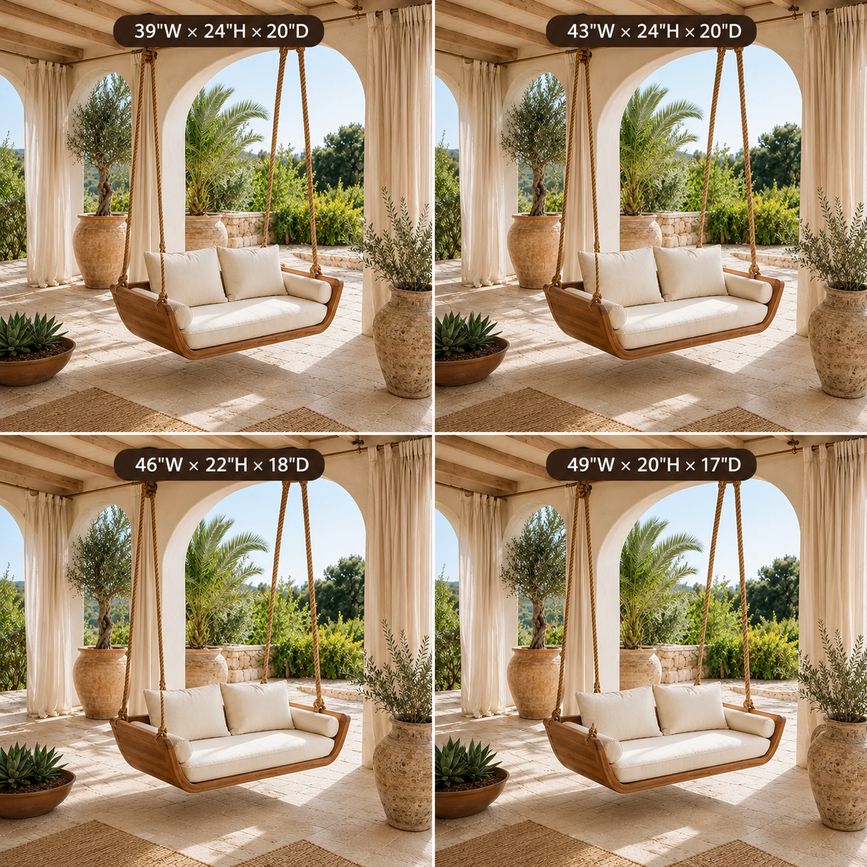 Wood Hanging Swing Sofa – Solid Wood Porch Swing with Cushions for Outdoor Decor