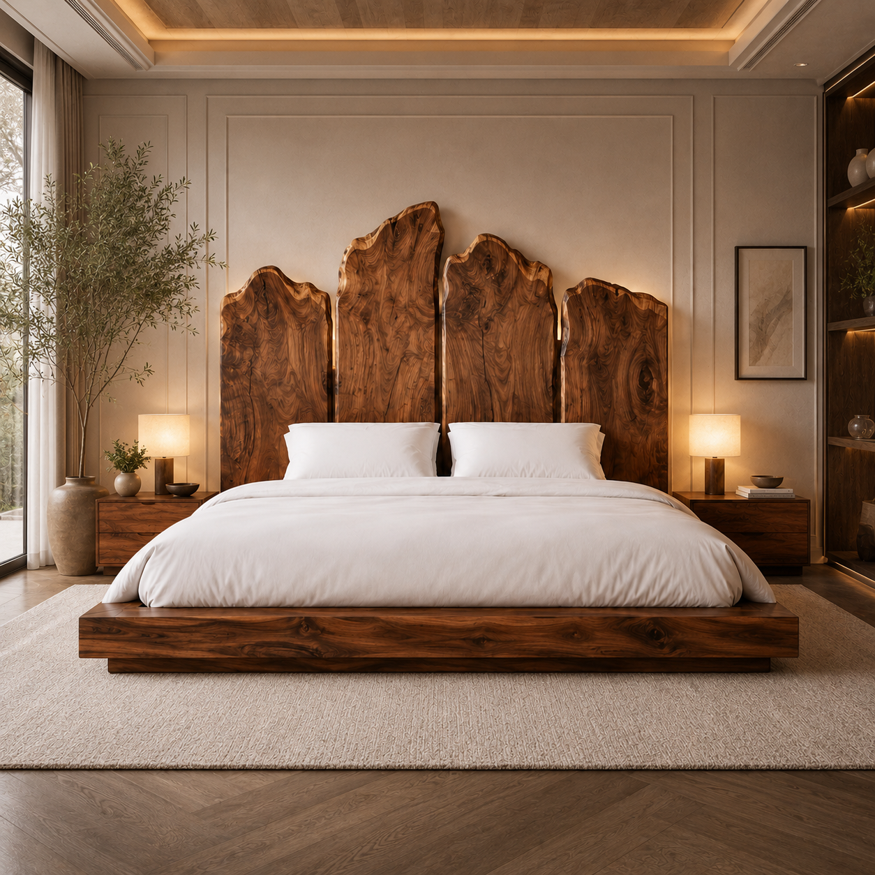Solid Wood Platform Bed Frame – Modern Luxury Wooden Bedroom Furniture