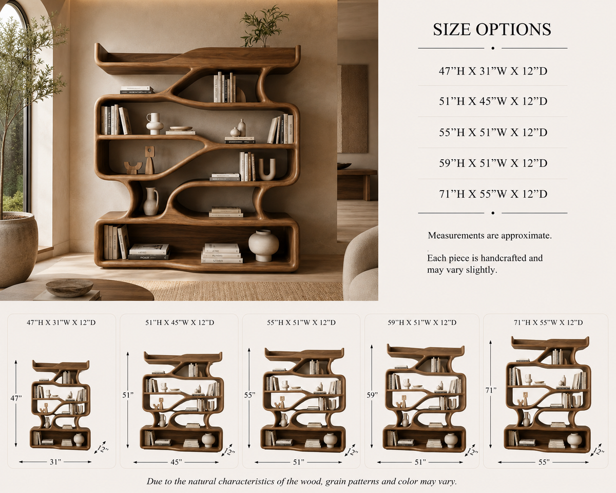 S-Shaped Bookcase – Sculptural Solid Wood Display Shelf