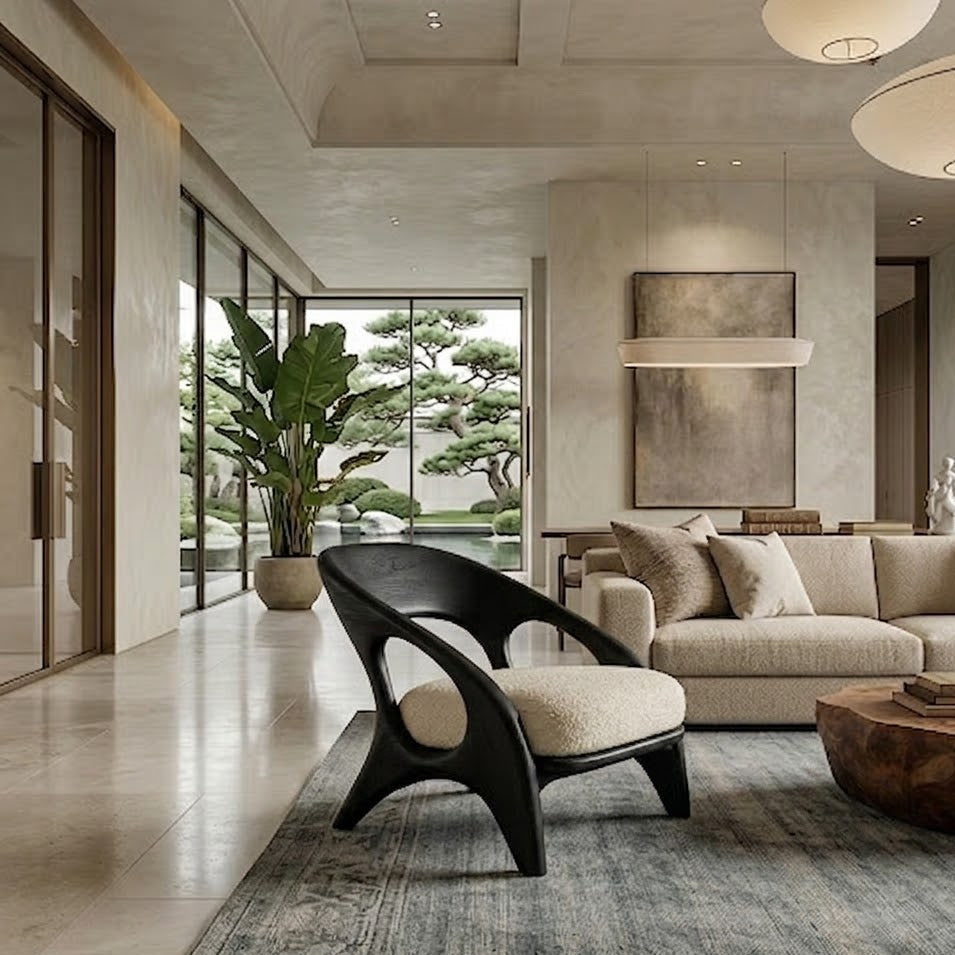 Sculptural Lounge Chair – Solid Wood Accent Chair for Living Room
