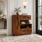 Solid Wood Entryway Shoe Cabinet – Wooden Storage Cabinet with Shelves and Drawers for Home Decor