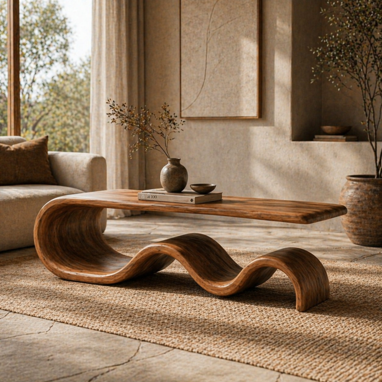 Sculptural Coffee Table – Solid Wood Modern Table for Living Room Decor