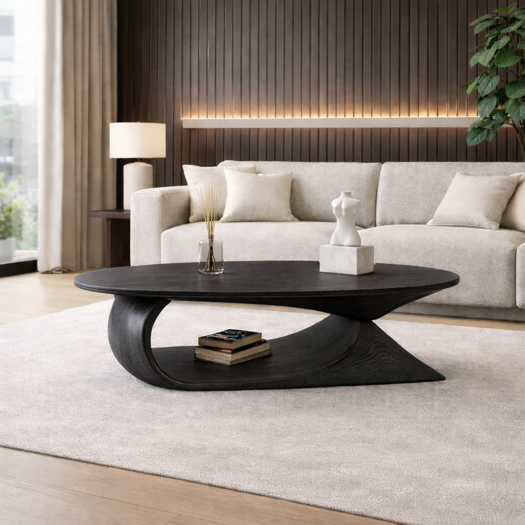 Sculptural Solid Wood Coffee Table – Organic Curved Design