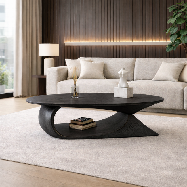 Sculptural Solid Wood Coffee Table – Organic Curved Design Main Image