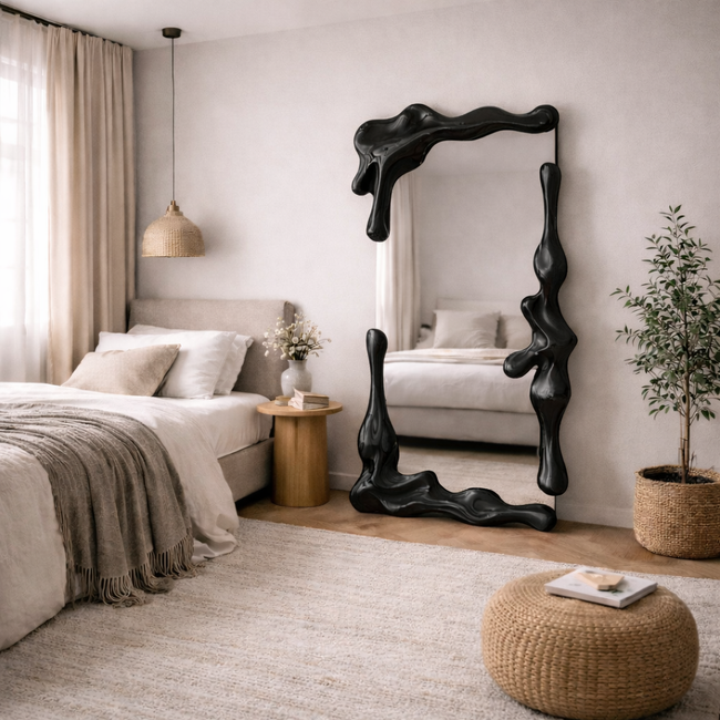 Sculptural Hand-Carved Solid Wood Floor Mirror – Full Length Main Image
