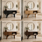 Wood Console Cabinet – Solid Wood Entryway Storage Table with Drawers and Open Shelf