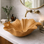 Handcrafted Wooden Leaf Sink Basin - Natural Bathroom Sink