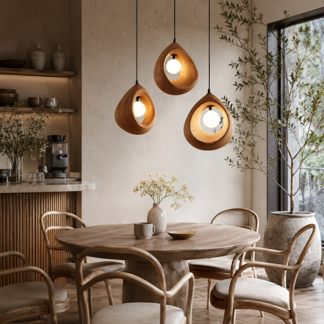 Sculptural Pendant Light – Handmade Wooden Hanging Lamp for Modern Decor