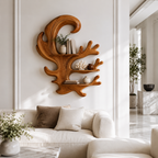 Antler Wood Wall Shelf – Solid Wood Floating Display Shelf for Rustic Living Room Decor