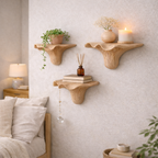 Small Organic Wooden Floating Wall Shelves – Sculptural Display Set