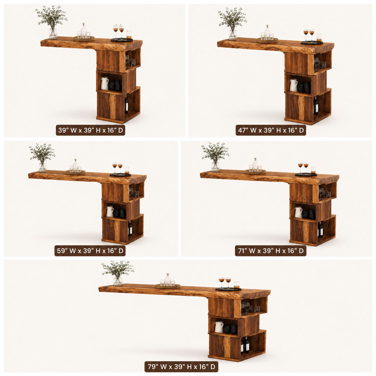 Outdoor Wood Bar Table Set – Solid Wood Balcony Bar Counter with Storage and Stools