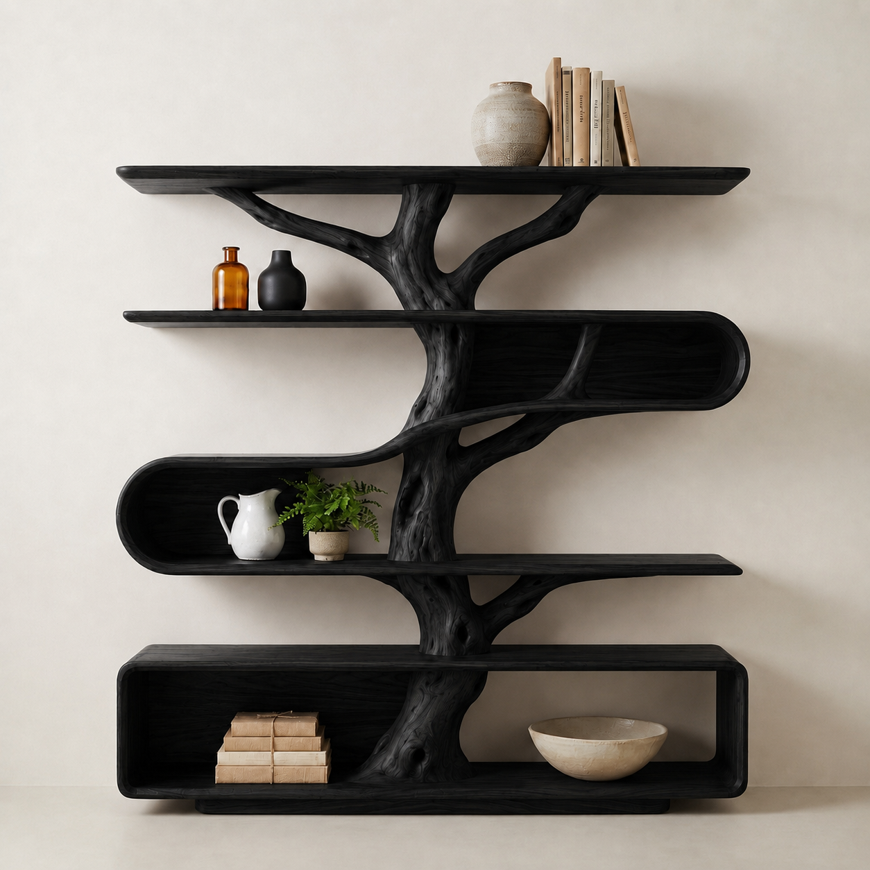 Tree Branch Bookcase – Sculptural Solid Wood Display Shelf