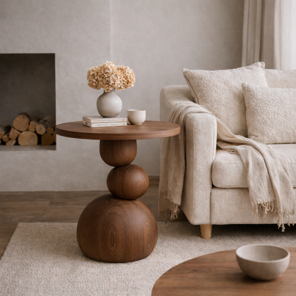 Sculptural Side Table – Handmade Solid Wood Table for Modern Home