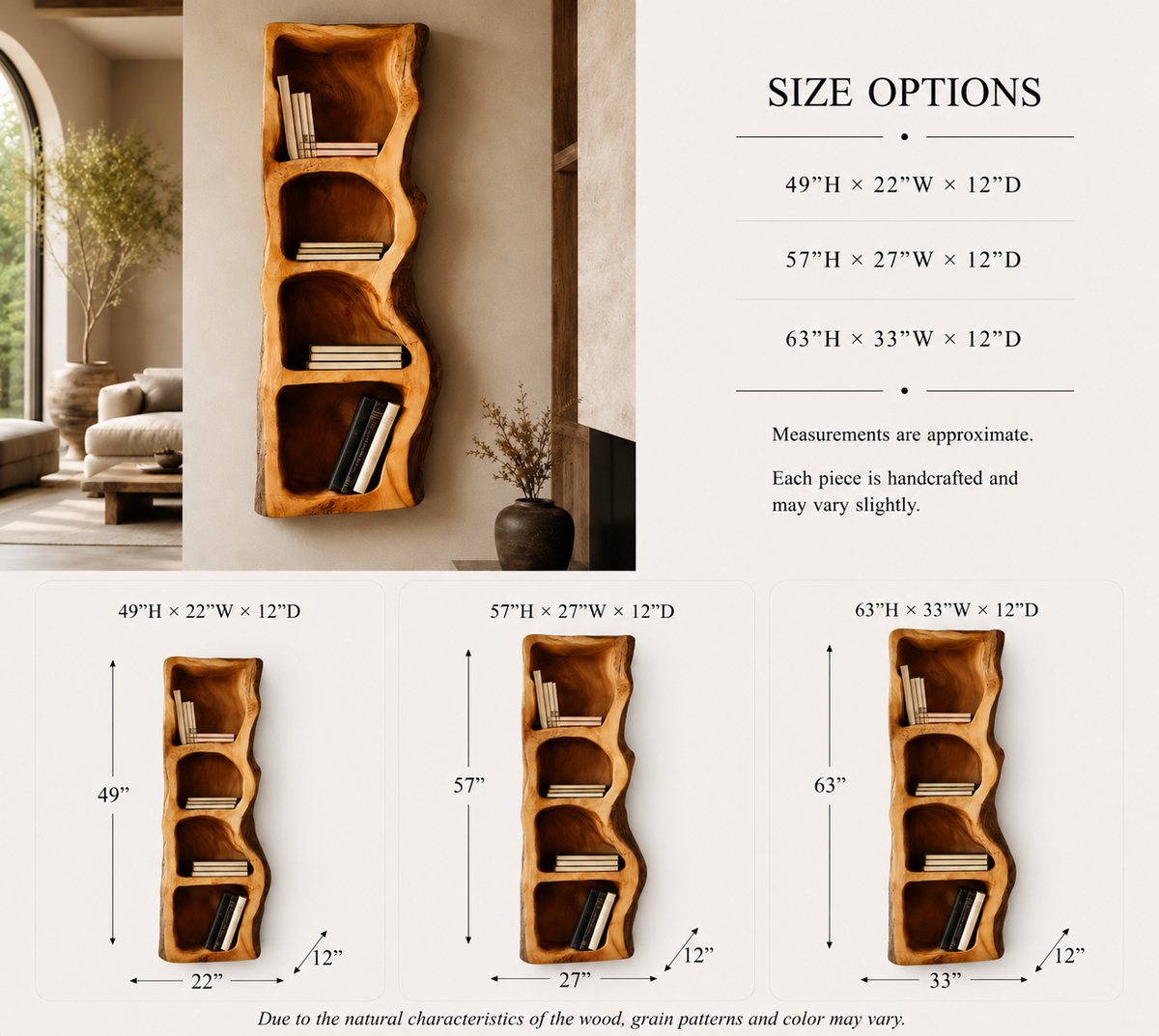 Organic Wall Shelf – Solid Wood Display Shelf for Home Decor