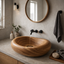 Hand-Carved Solid Wood Vessel Sink – Organic Round Bathroom Basin