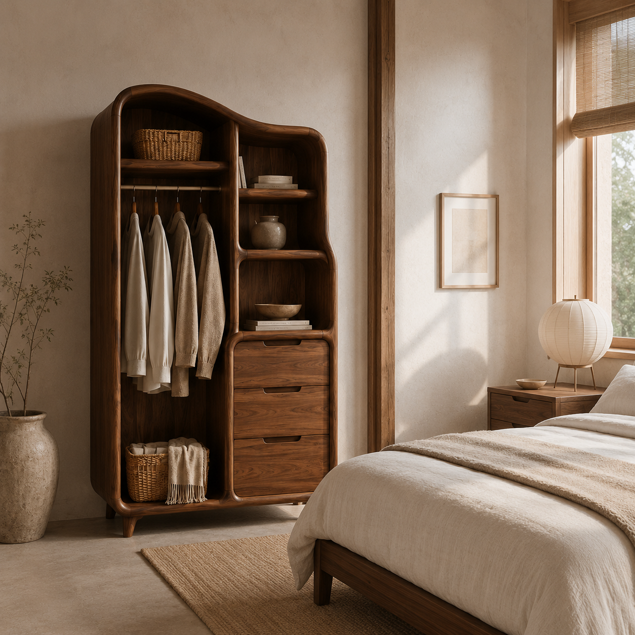 Open Wood Wardrobe – Solid Wood Clothing Storage Cabinet for Bedroom Decor