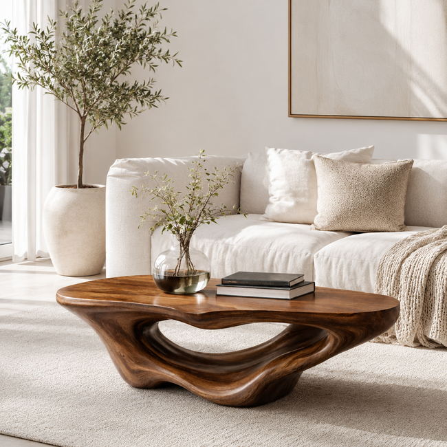 Handcrafted Solid Wood Coffee Table – Sculptural Organic Design Hover Image