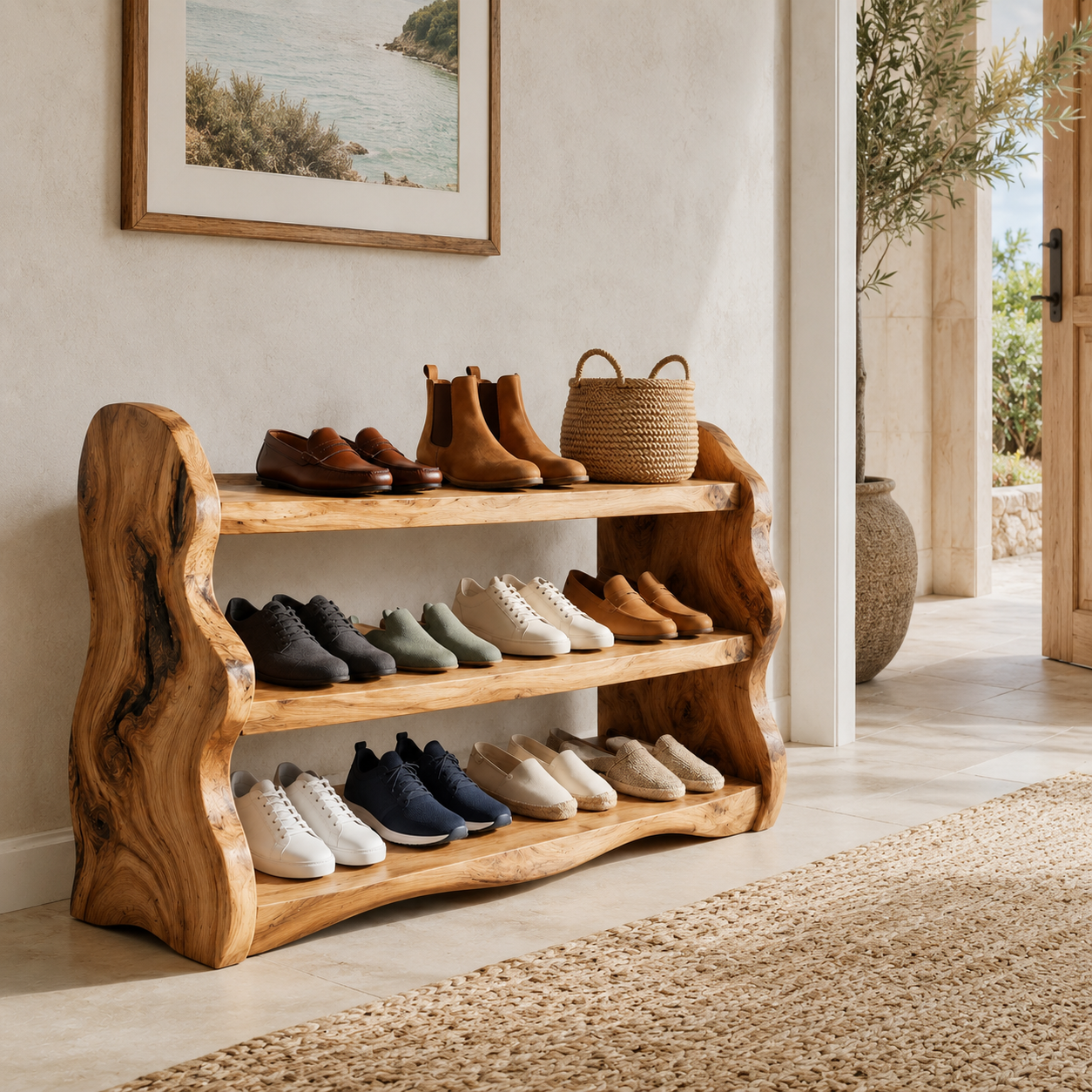 Live Edge Wood Shoe Rack
