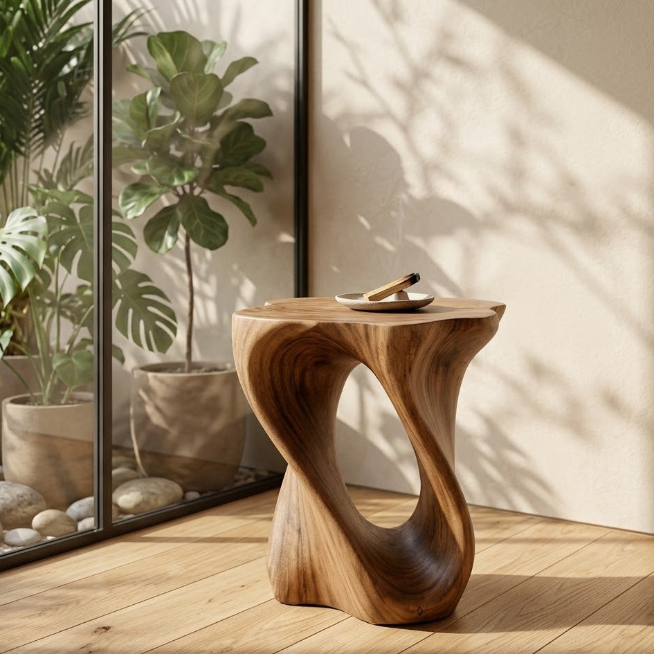 Twisted Live-Edge Table – Sculptural Solid Wood Art for Modern Home