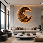 Round Wave Wood Wall Art – Solid Wood Backlit Wall Sculpture for Bedroom Decor