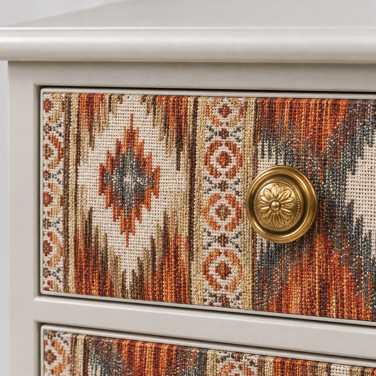 Patterned Drawer Nightstand with Turned Legs