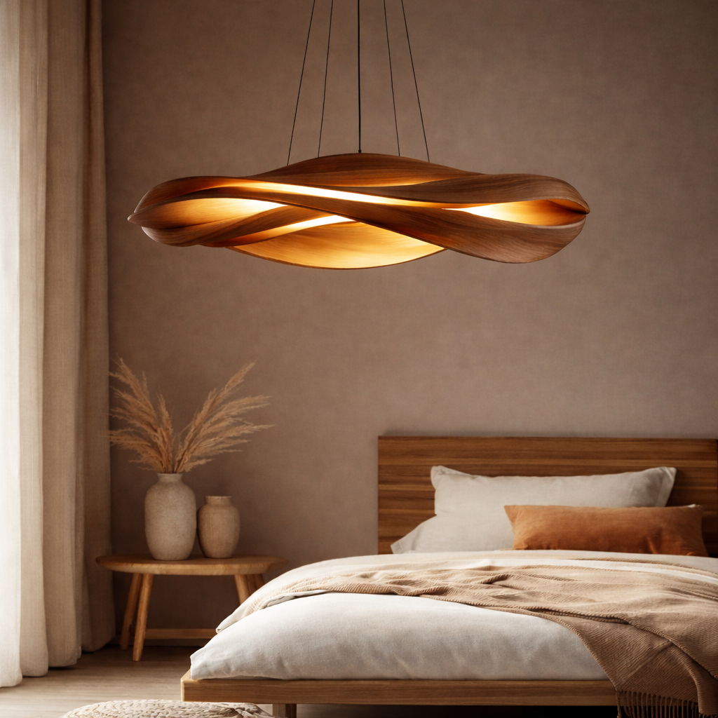 Sculptural Wooden Pendant Light – Handcrafted Organic Modern Design